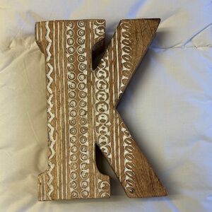 Wooden Letter K with White Patterns